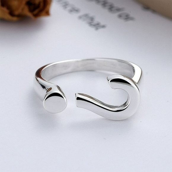 Sterling Silver Unique Question Mark Open Ring - Picture 4 of 7